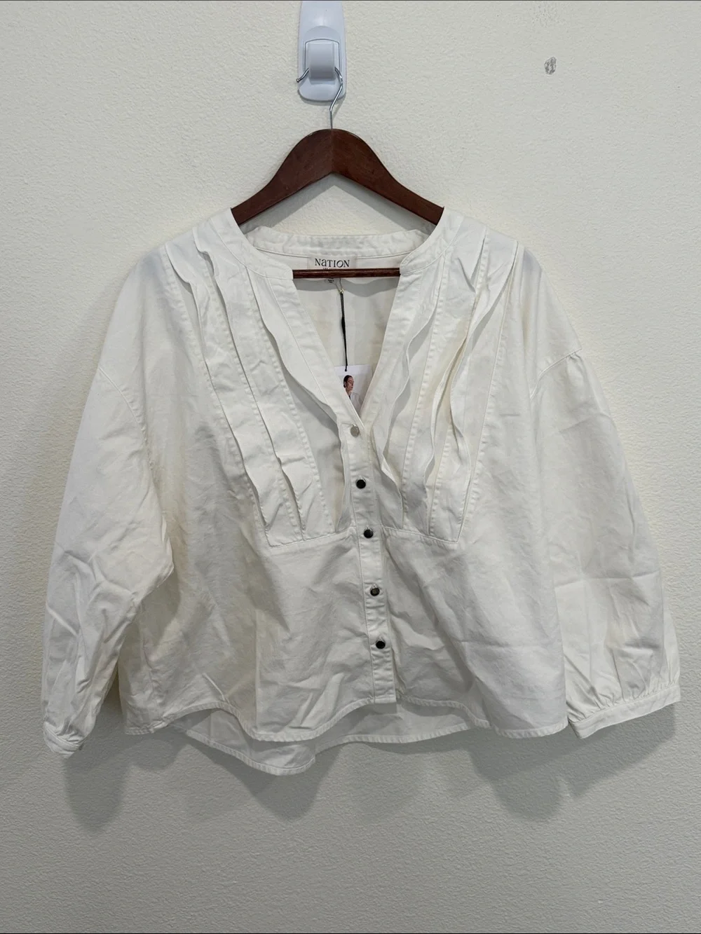 Nation LTD White Pintuck Popover Blouse - Picture 3 of 5